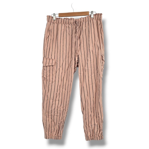 LOFT Outlet Pants - Loft Outlet Womens Pink Pinstripe Cargo Jogger Pants Elastic Waist Size Large